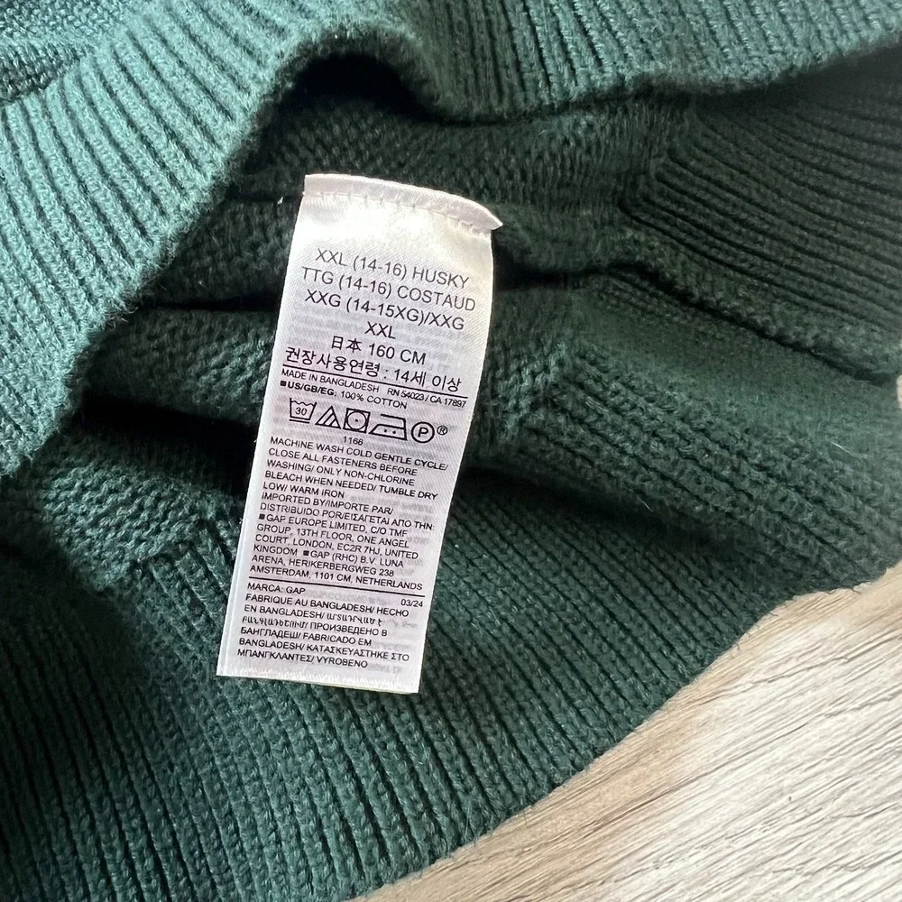 Gap Quarter Sweater Boy XXL 14-16 Husky Blue Green‎ Colorblock Cotton Pullover